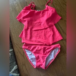 Two piece beautiful pink tangerine color size 10-12 bathing suit worn once
